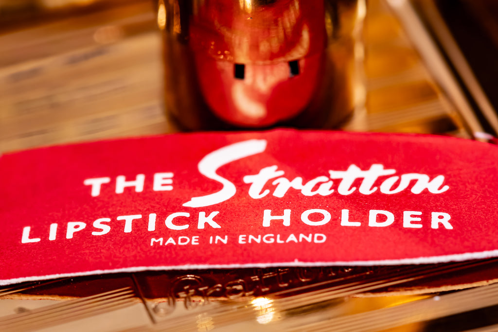 Stratton Carry-All Square Gold-Tone Powder Compact with Lipstick Holder, New, Made in England, Original Box