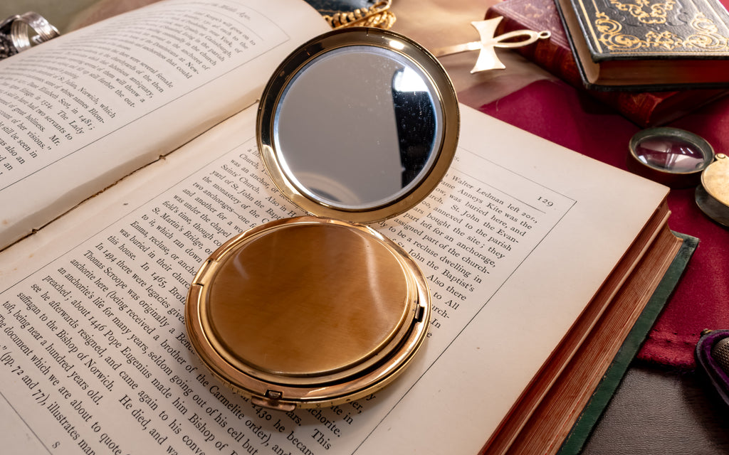 Mother of Pearl Powder Compact, Iridescent Shell Vanity Compact