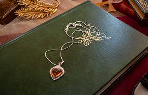 Vintage 925 Sterling Silver Baltic Amber Heart Pendant Necklace, Snake Chain, 8 Inches, Excellent