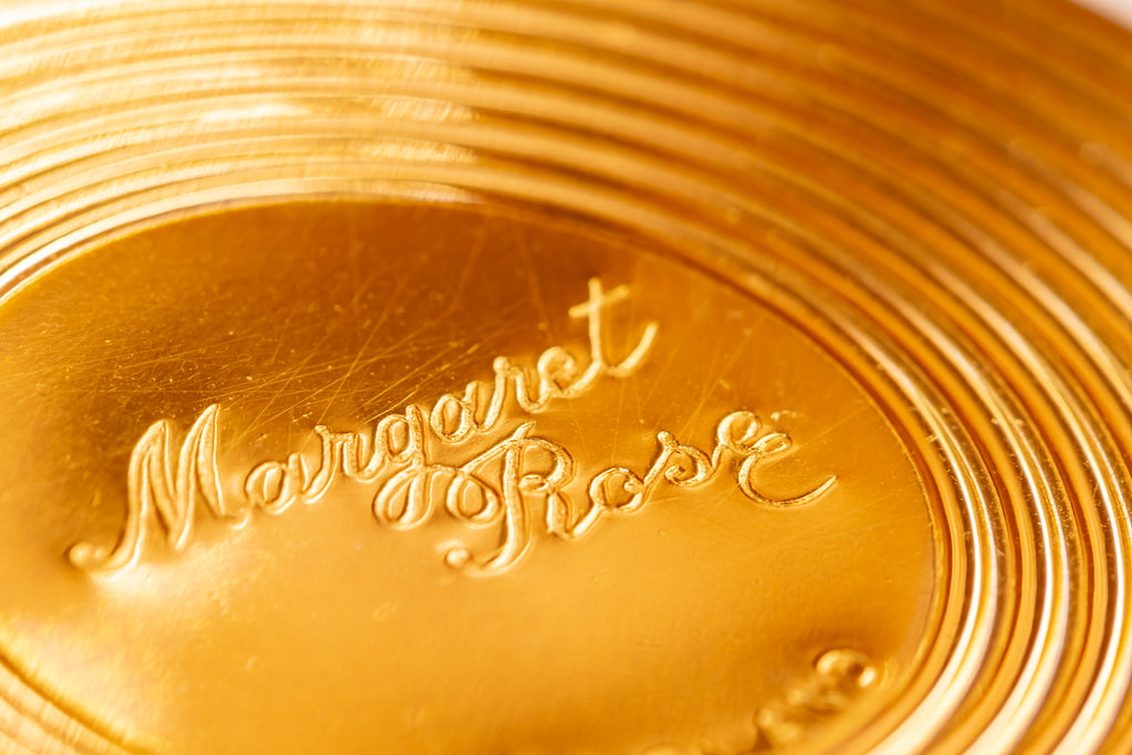 Margaret Rose Gold Cameo Powder Compact, English Enamel Vanity Compact, New