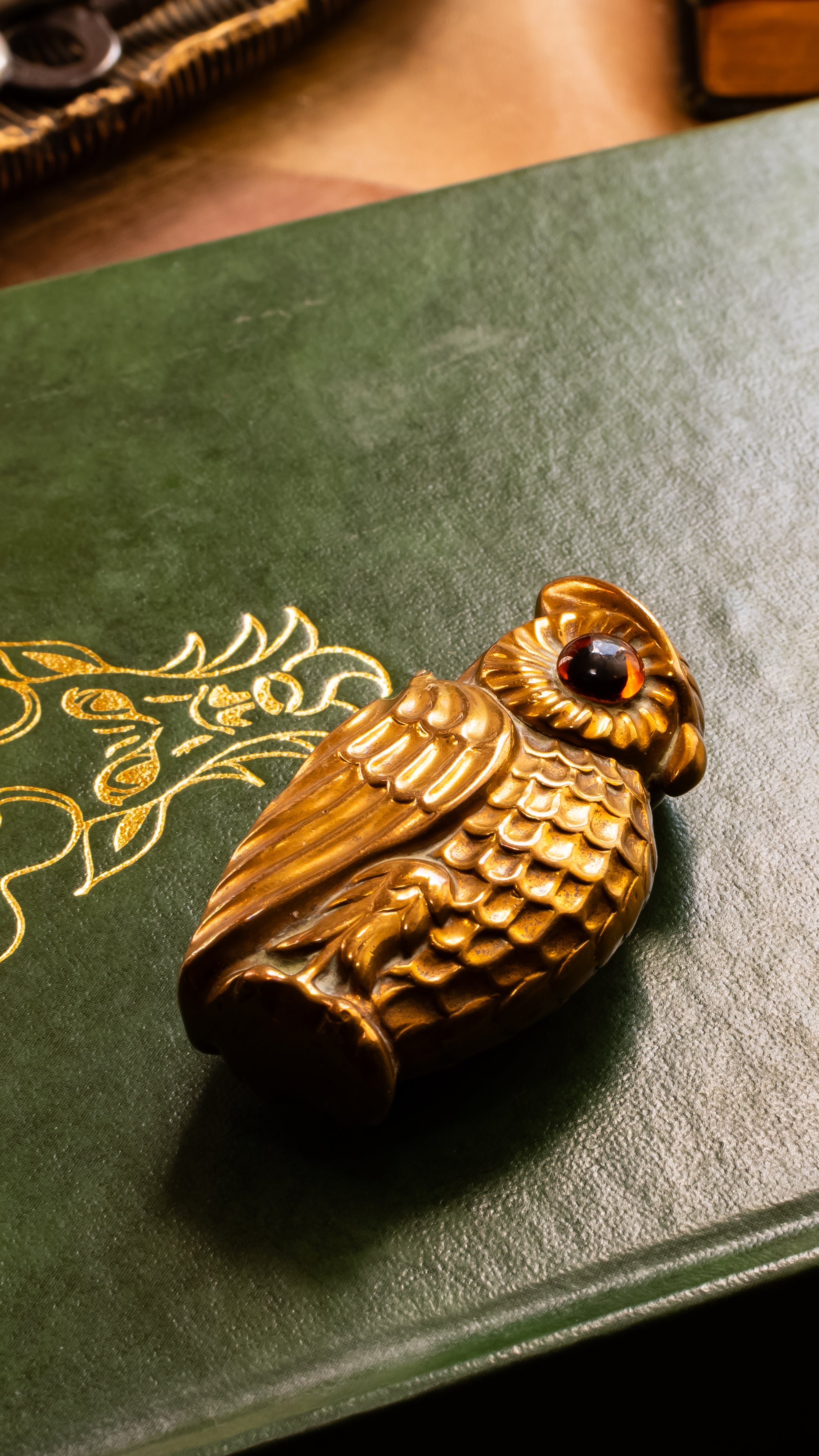 Antique Brass Owl Vesta Case