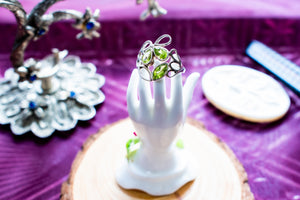 925 Sterling Silver Peridot Floral Cluster Ring, US 8.25 / UK Q, New