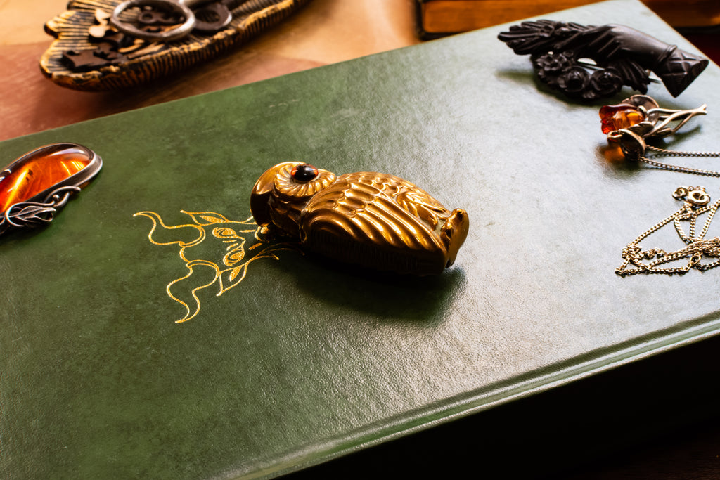 Antique Brass Owl Vesta Case