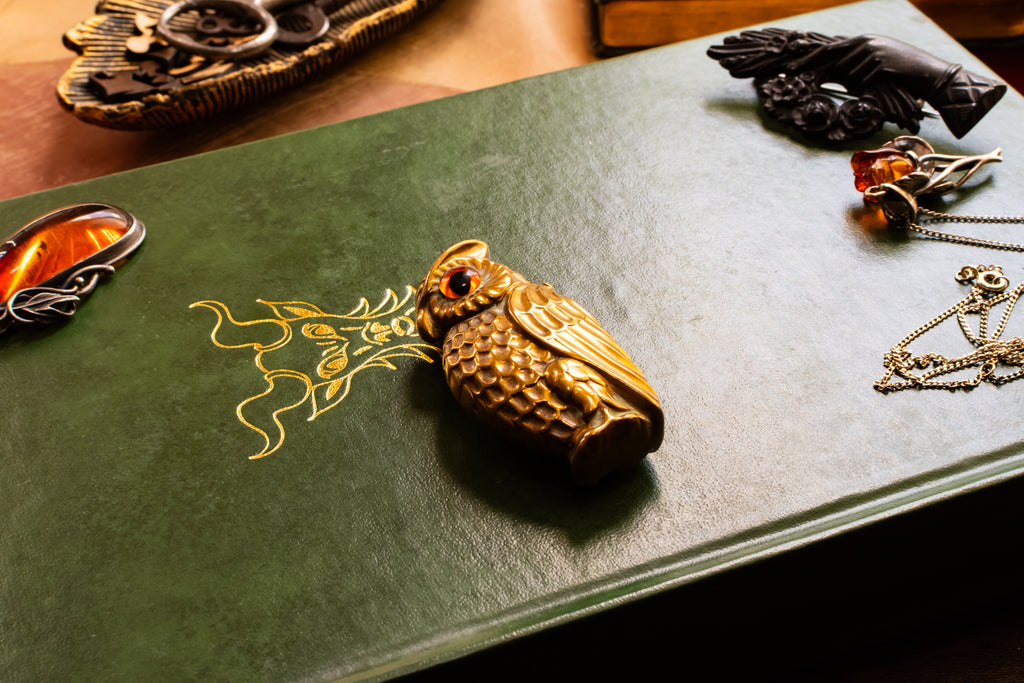 Antique Brass Owl Vesta Case