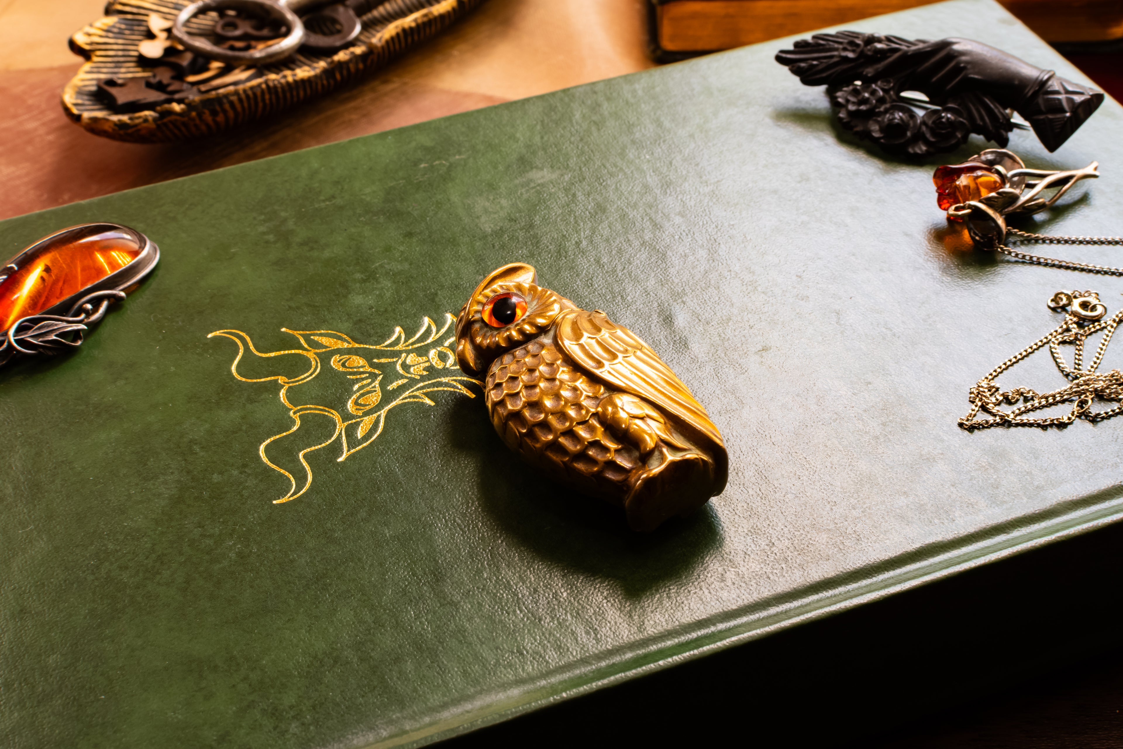 Antique Brass Owl Vesta Case