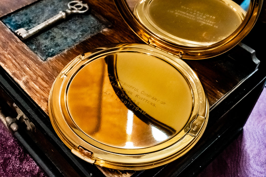 Vogue Cosmetics Special Edition Commemorative Powder Compact, Worshipful Company of Framework Knitters, London 1949, New