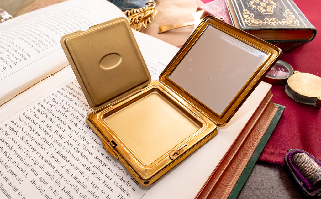Kigu Square Gold Powder Compact, Rare English Vanity Compact, Vintage