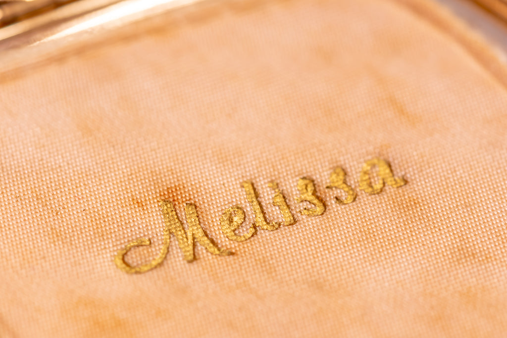 Melissa Square Gold Powder Compact, English Enamel Vanity Compact, New