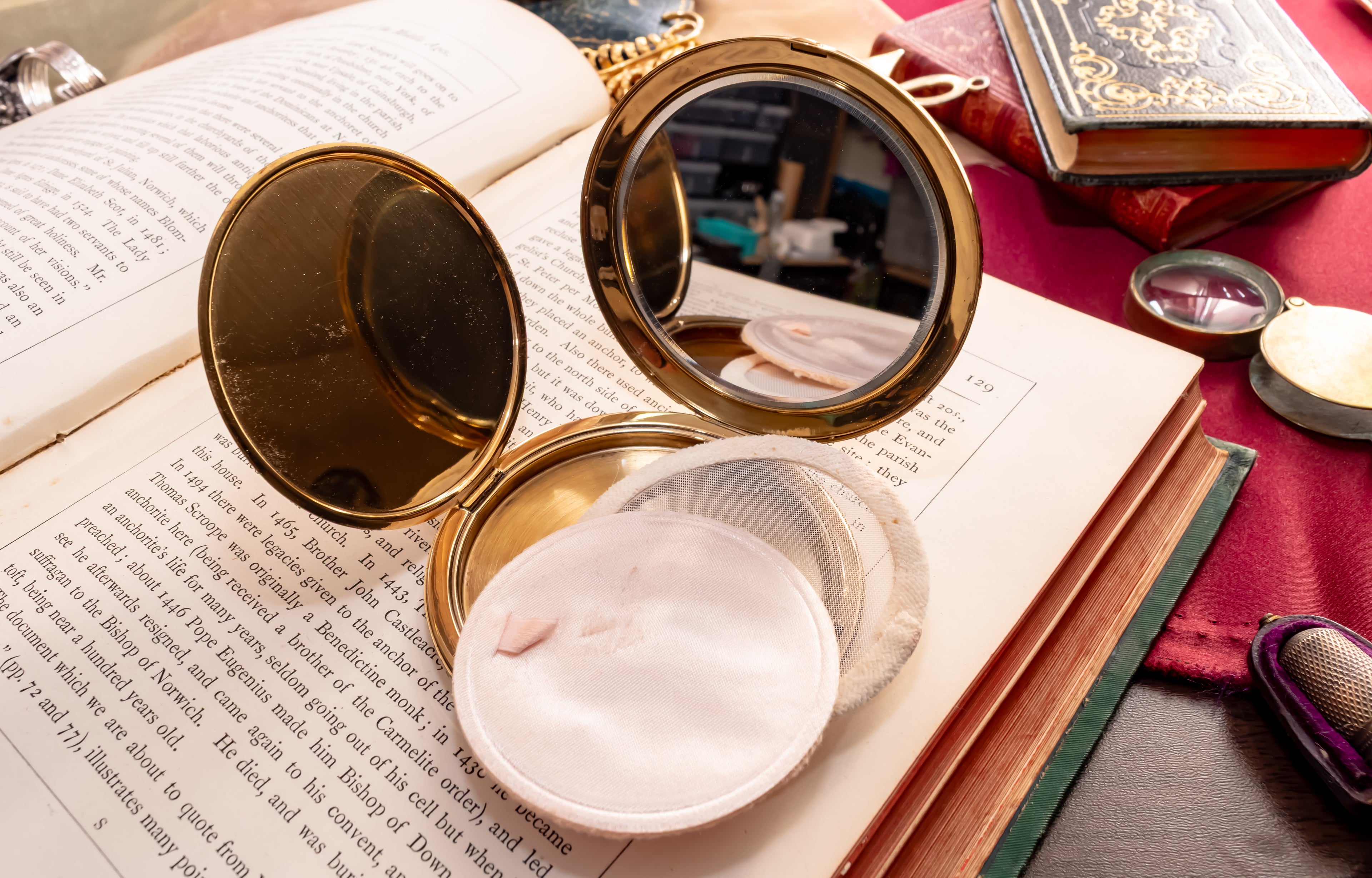 Mother of Pearl Powder Compact, Iridescent Shell Vanity Compact