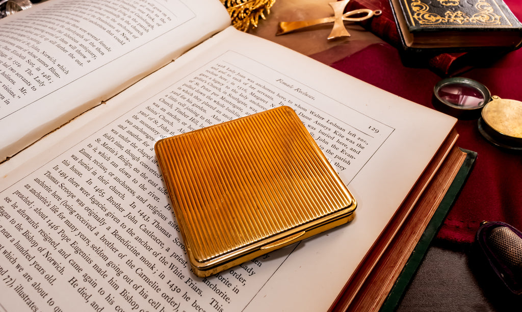 Kigu Square Gold Powder Compact, Rare English Vanity Compact, Vintage