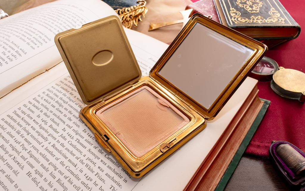 Kigu Square Gold Powder Compact, Rare English Vanity Compact, Vintage