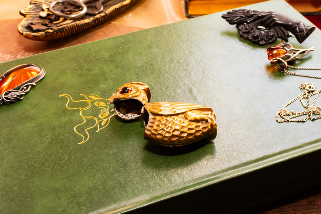 Antique Brass Owl Vesta Case