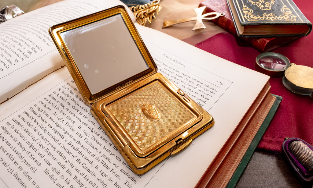 Kigu Square Gold Powder Compact, Rare English Vanity Compact, Vintage