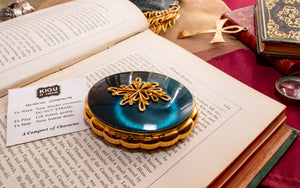 Green Blue Kigu Musical Powder Compact, English Enamel Vanity Compact, New