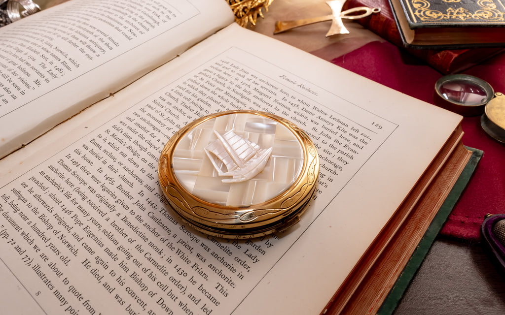 Mother of Pearl Powder Compact, Iridescent Shell Vanity Compact