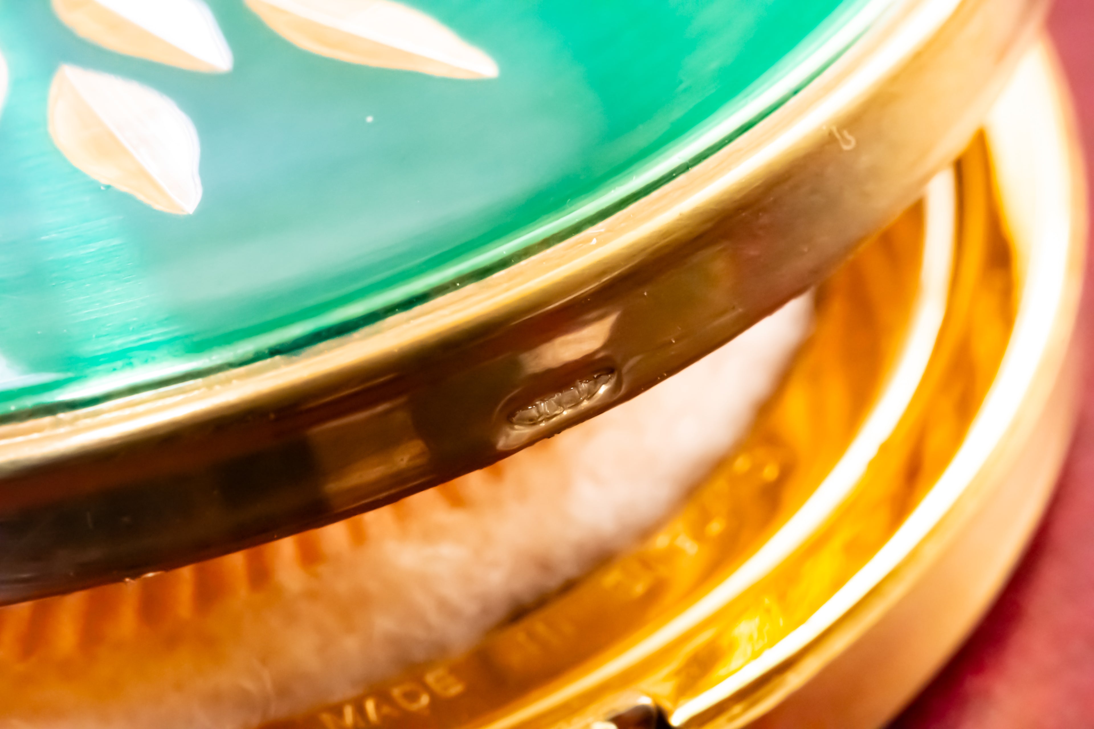 Vintage Margaret Rose Powder Compact, Emerald Green Enamel, Gold Sunburst, New, Sifter & Puff Included