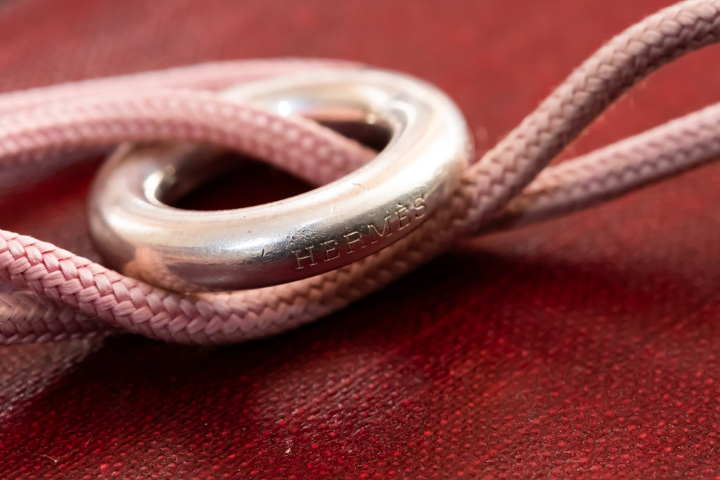 Hermès Skipper Sterling Silver T-Bar Cord Bracelet, Blush Pink, Original Packaging, Excellent