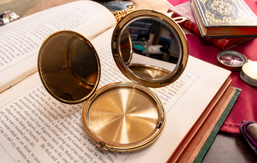 Mother of Pearl Powder Compact, Iridescent Shell Vanity Compact