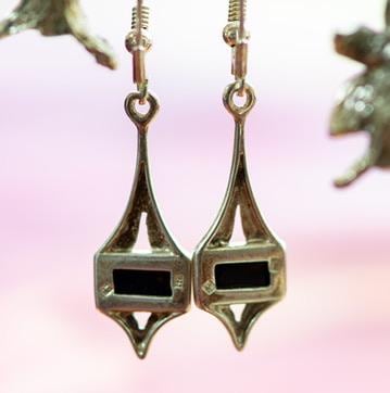 Cognac Baltic Amber Geometric Sterling Silver Drop Earrings, Art Deco Dangles.