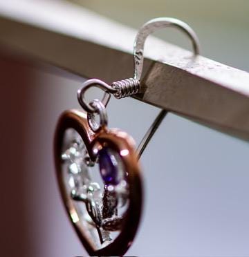 Two-Tone Rose Gold & Sterling Silver Bird Heart Drop Earrings Purple. Purple amethyst accents.