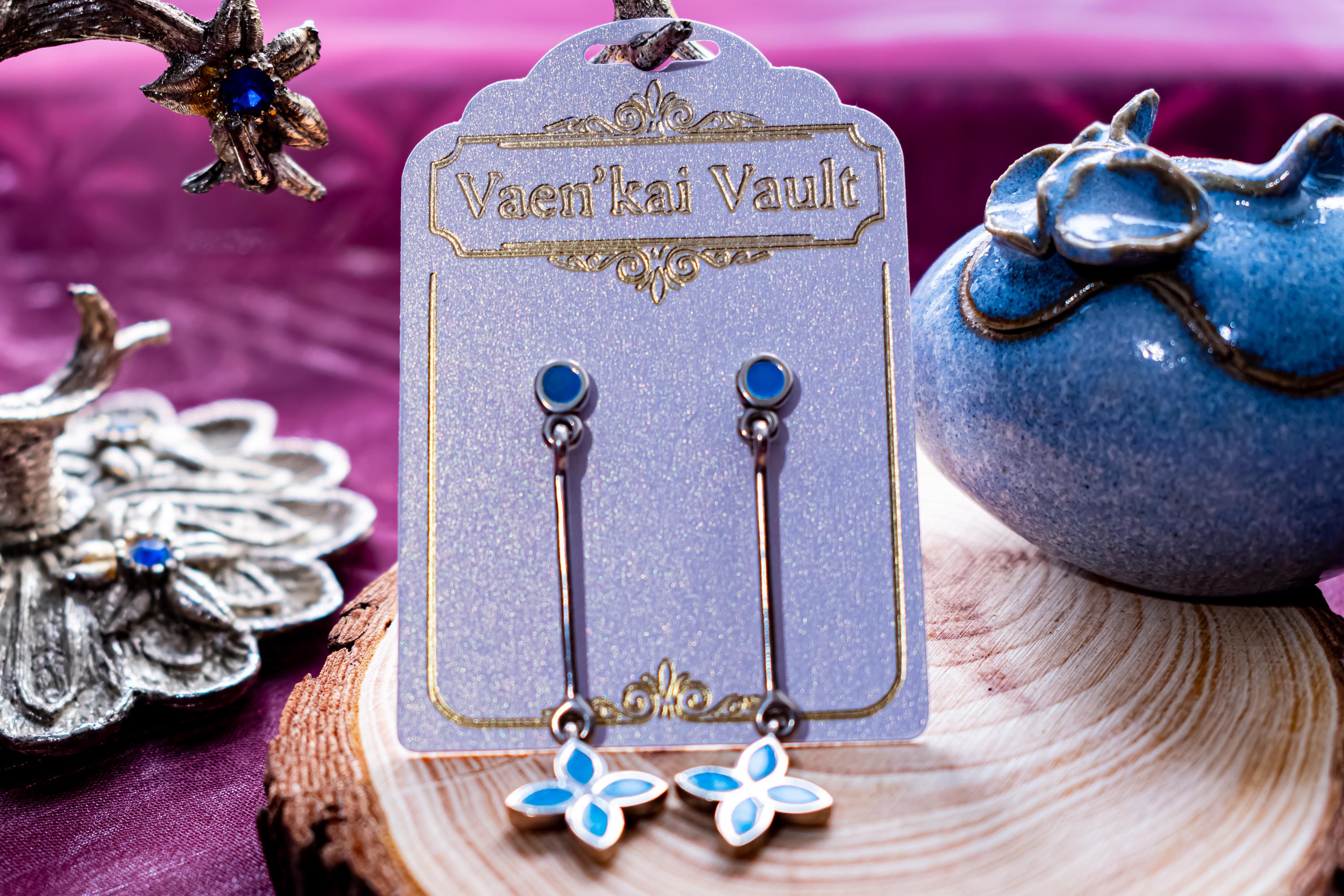 Sterling Silver Blue Floral Drop Earrings With Porcelain Trinket Pot, Coastal Summer Jewelry Set
