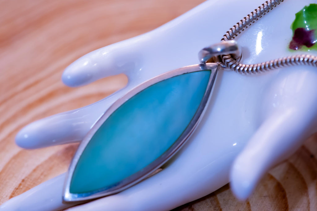Sterling Silver Larimar Necklace Bracelet Set, Italian Ocean Blue Coastal Jewelry