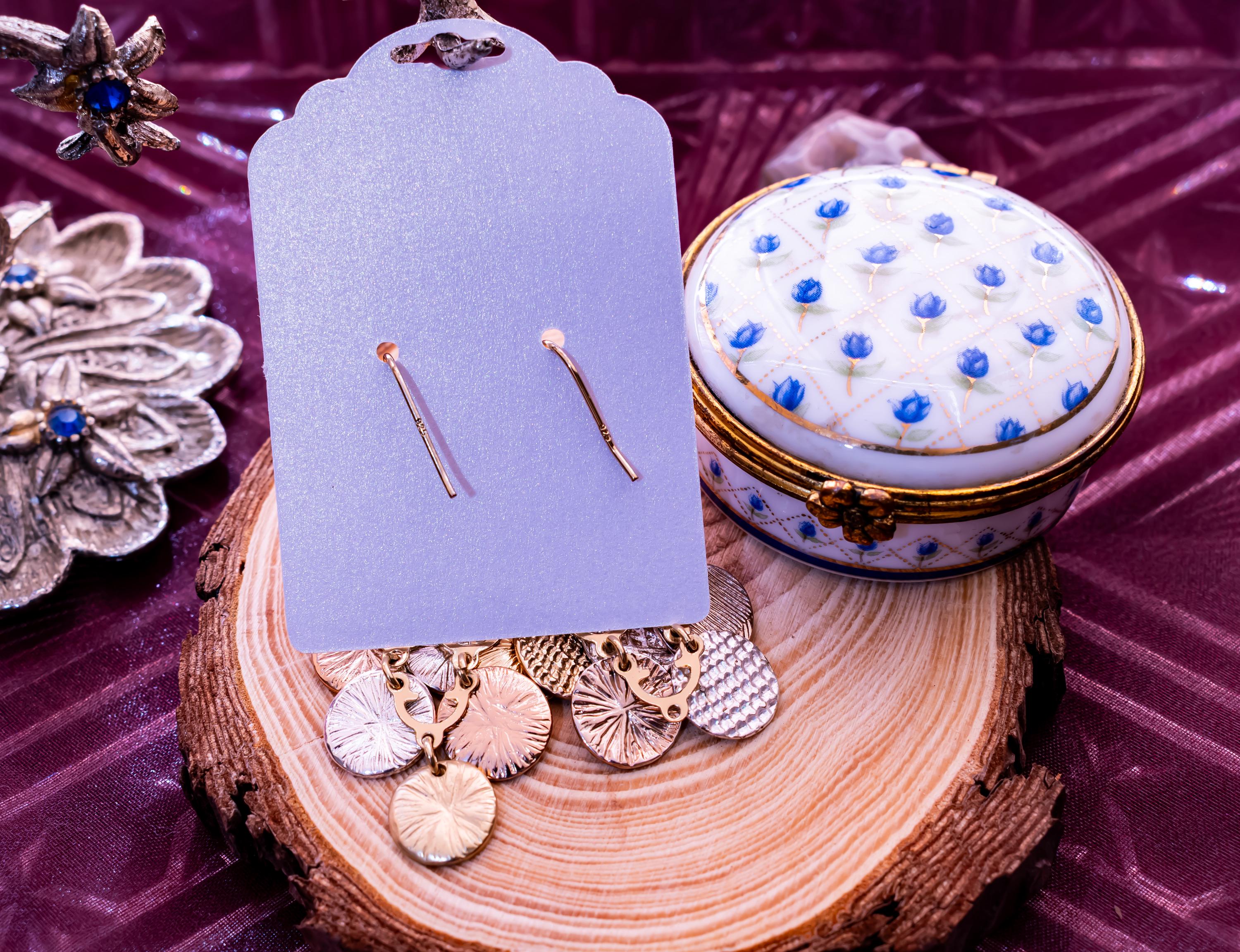Tricolor Disc Cascade Drop Earrings with 925 Silver Hooks & Porcelain Trinket Pot