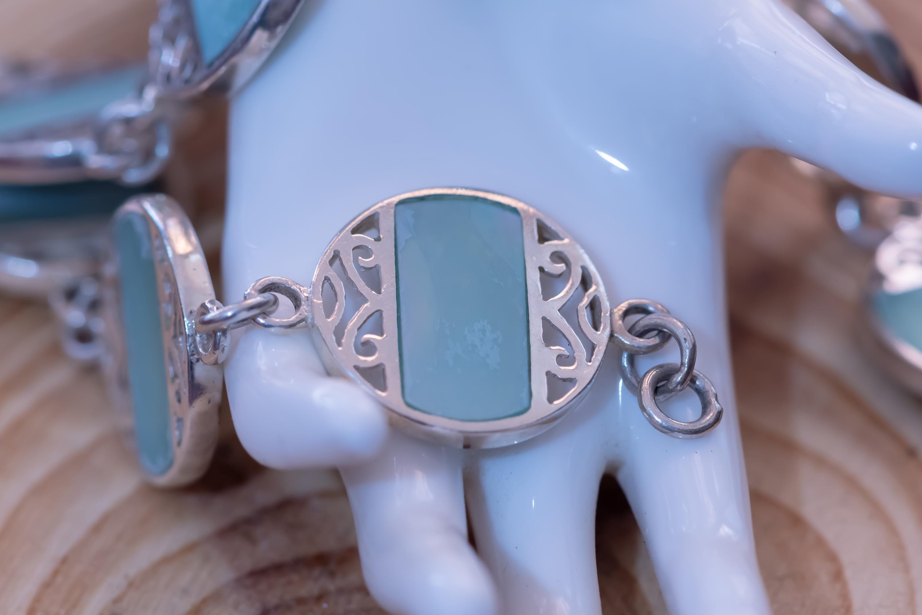 Sterling Silver Larimar Necklace Bracelet Set, Italian Ocean Blue Coastal Jewelry