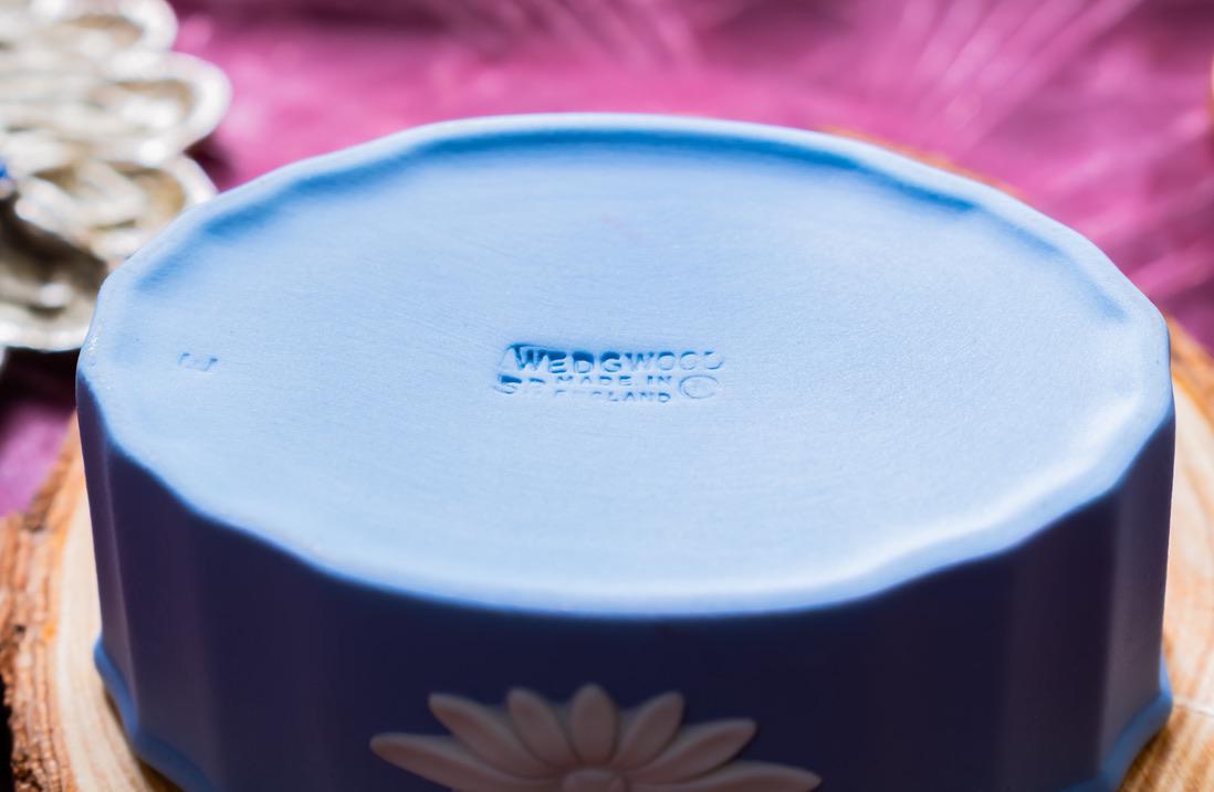 Vintage Wedgwood Blue Jasperware Trinket Pot. Made in England, Blue and White Keepsake Dish.