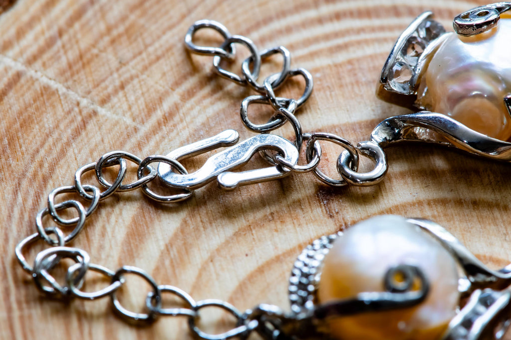 925 Silver Caged Pearl Bracelet: Peach Baroque, Dark Coastal, Sea Witch Relic