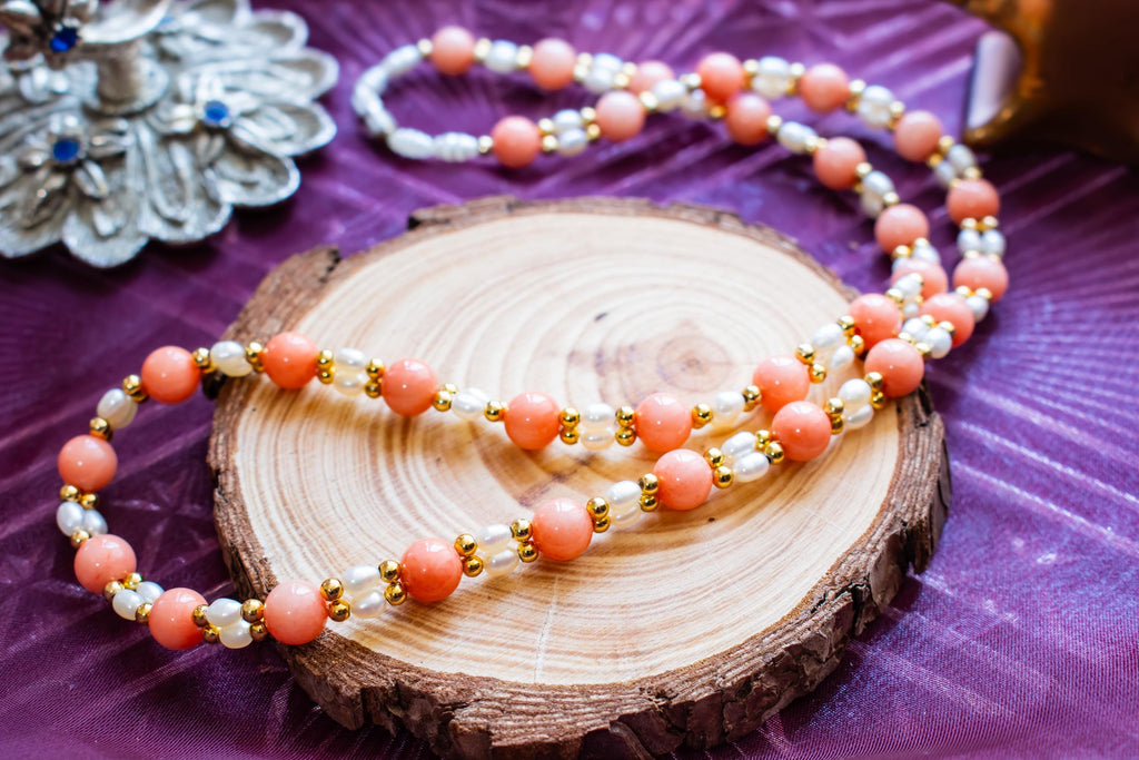Peach Coral Pearl Choker Necklace: Coastal Boho Gemstone Jewelry