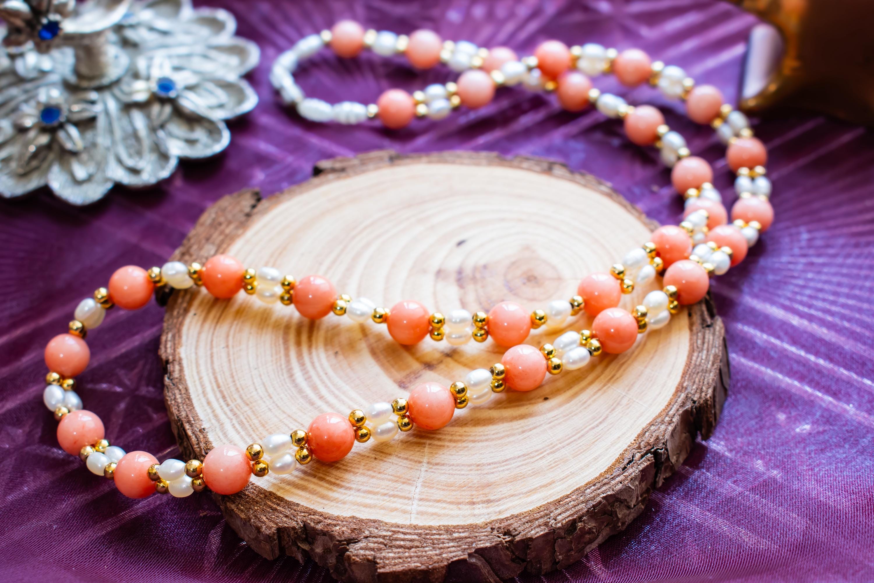 Peach Coral Pearl Choker Necklace: Coastal Boho Gemstone Jewelry