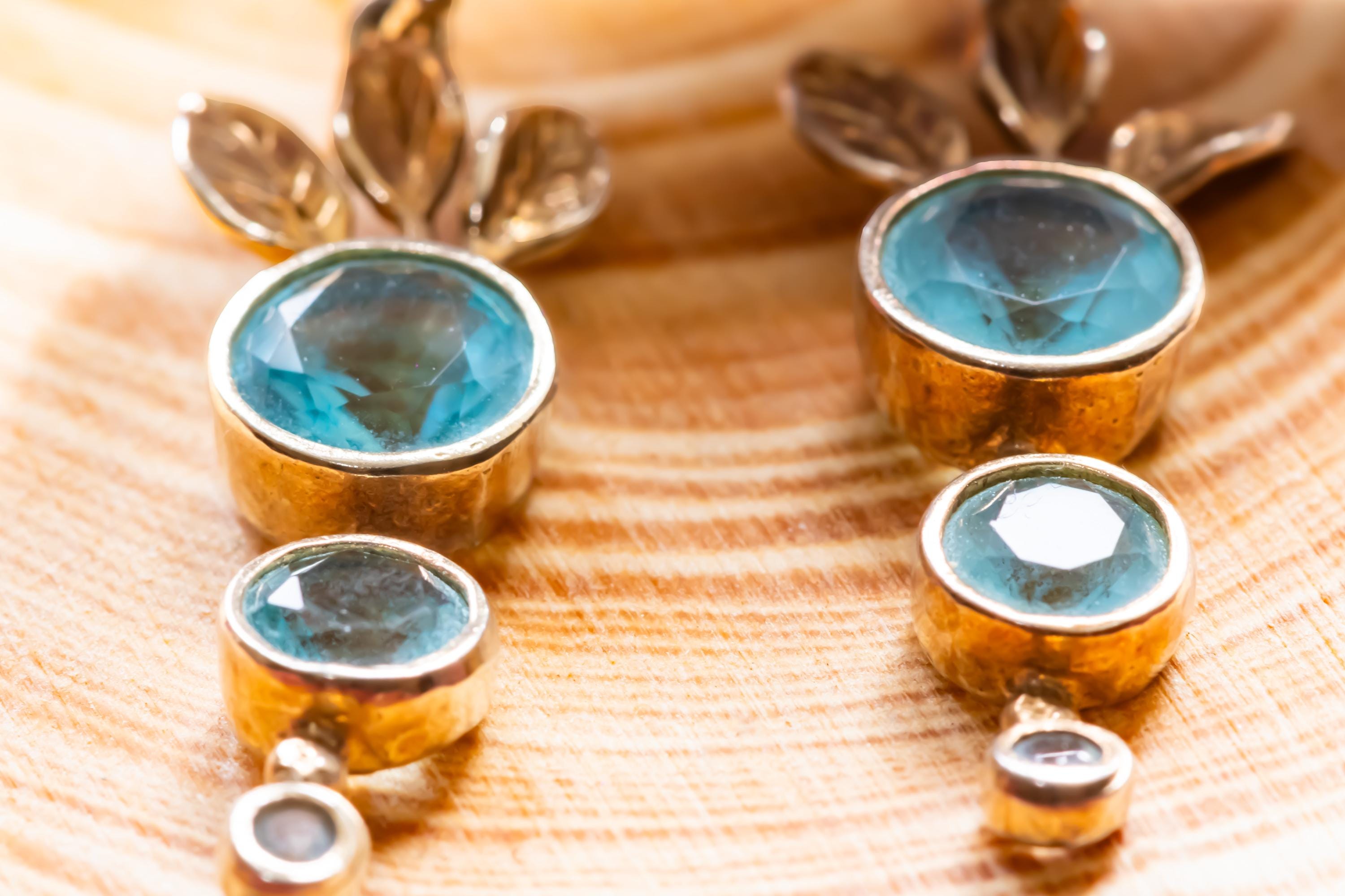 Sterling Silver Blue Topaz Leaf Earrings, Sea Witch Coastal Jewelry