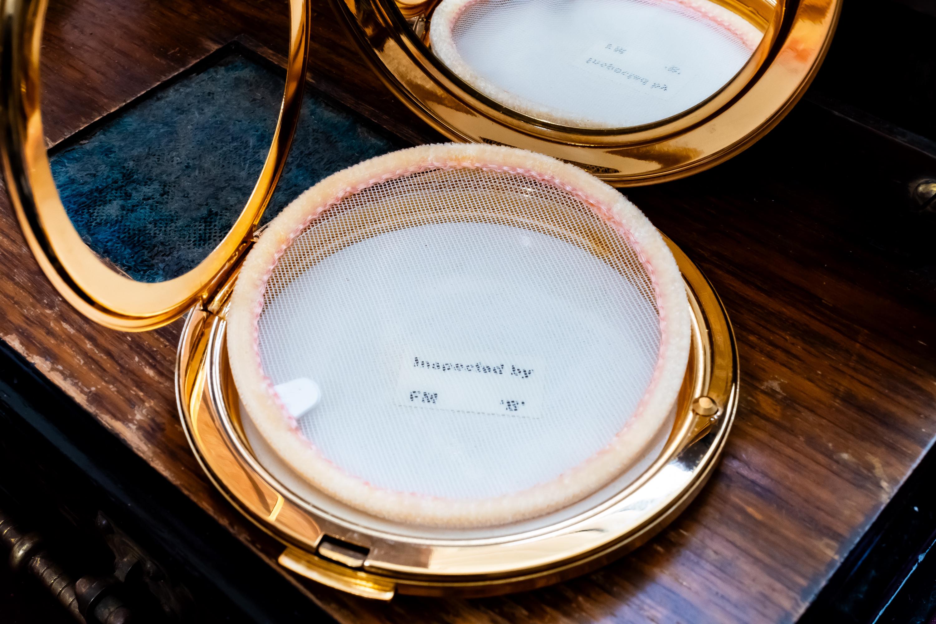 Vintage Stratton Powder Compact. Aqua Orchid Botanical Enamel, New Old Stock Vanity Relic, Shadow and Silver.