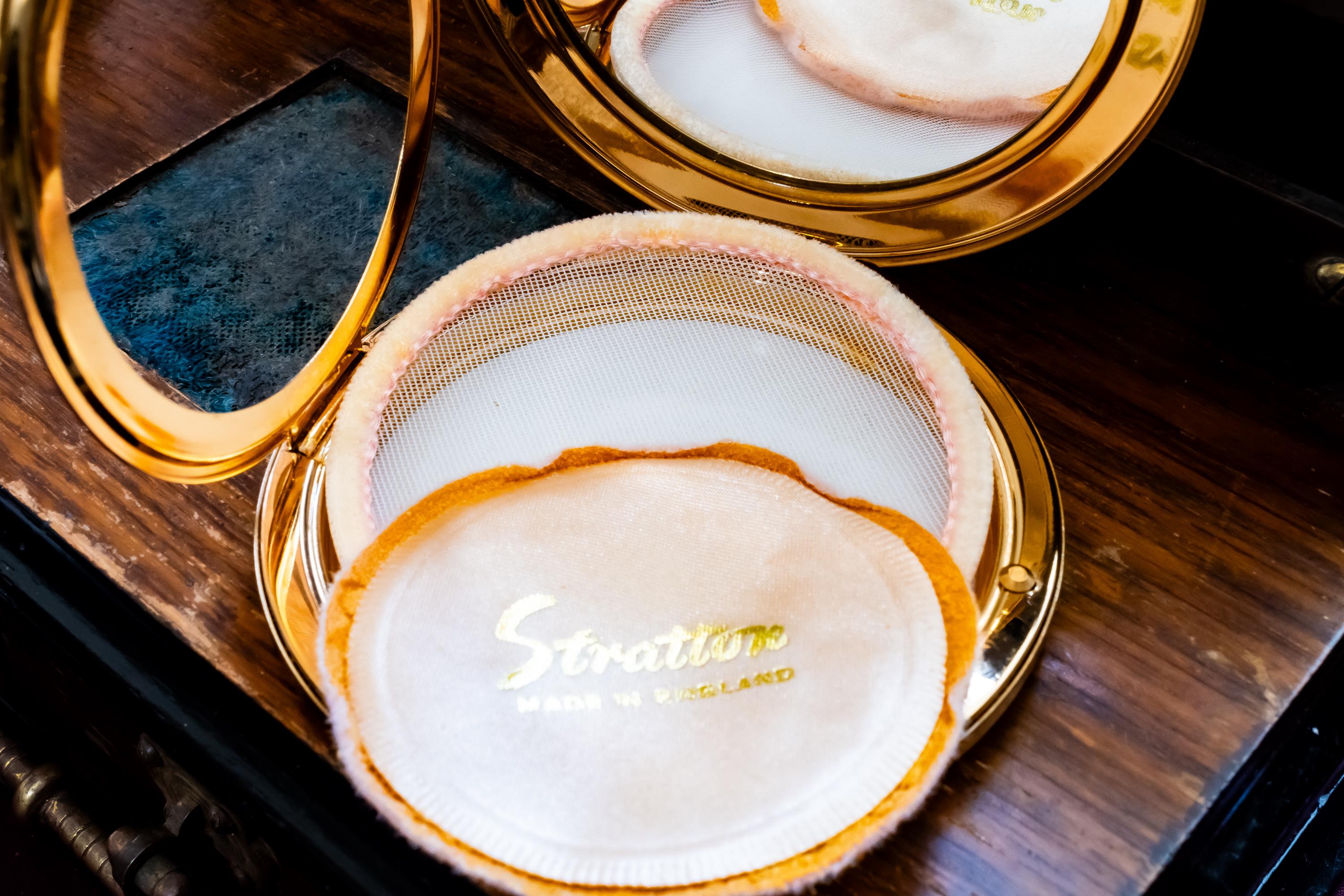 Vintage Stratton Powder Compact. Aqua Orchid Botanical Enamel, New Old Stock Vanity Relic, Shadow and Silver.