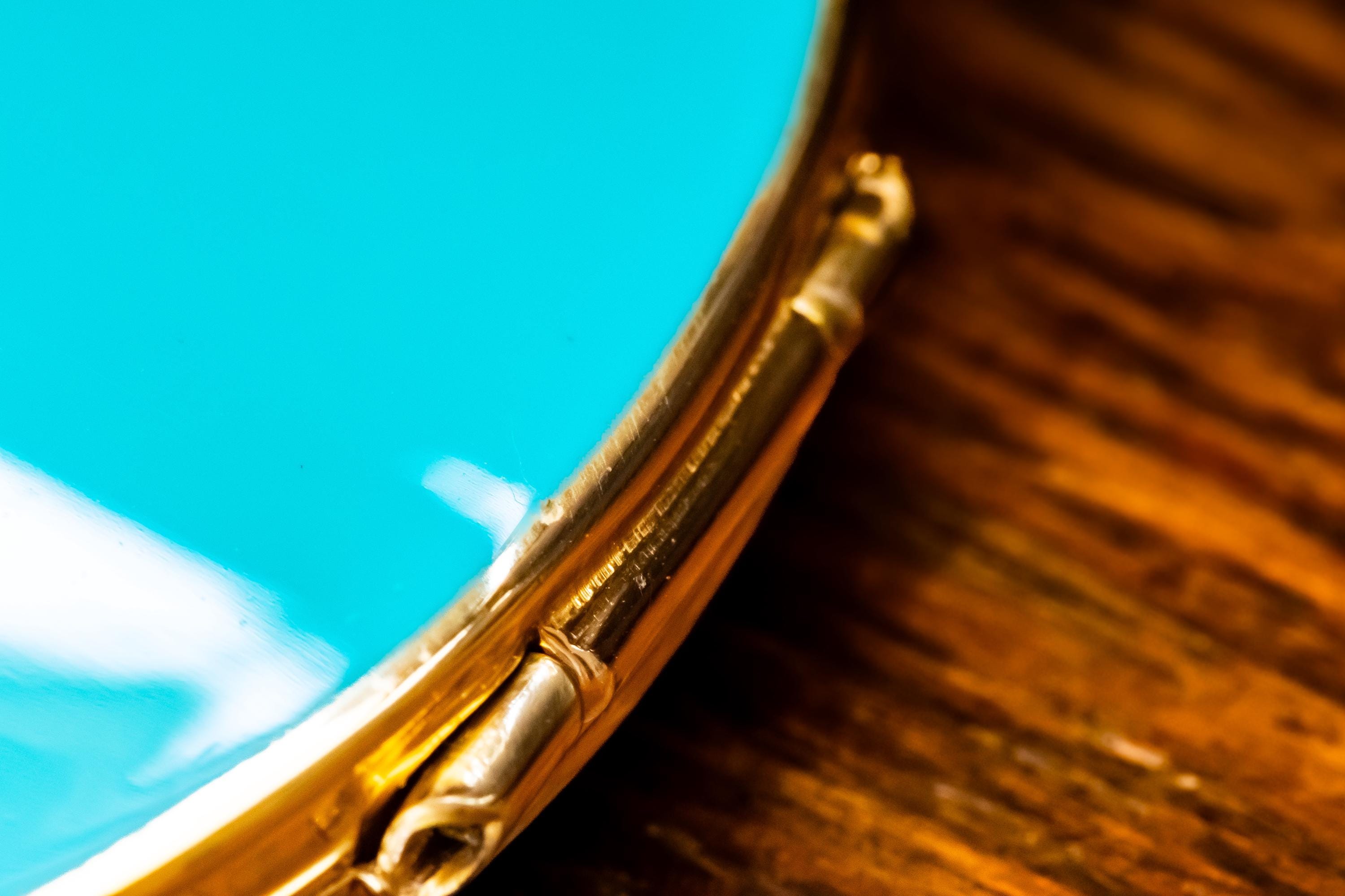 Vintage Stratton Powder Compact. Aqua Orchid Botanical Enamel, New Old Stock Vanity Relic, Shadow and Silver.
