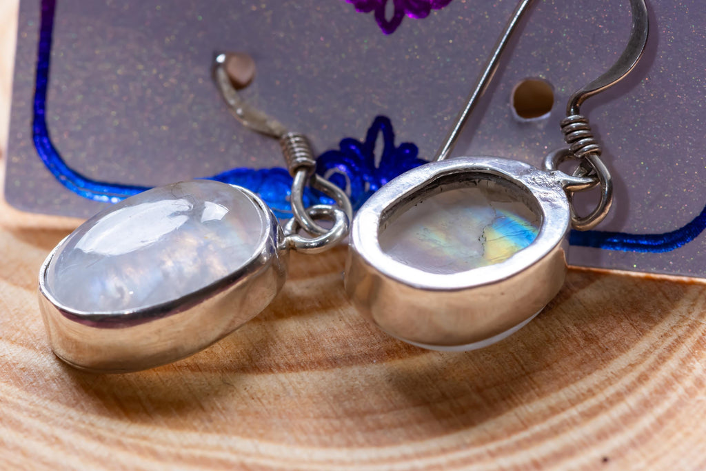 Oval Moonstone Drop Earrings, Sterling Silver Coastal Boho Dangle Jewelry