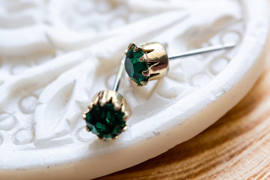 Green Earring Set, Emerald Tone Stud Earrings Mixed Vintage Costume Collection, Sea Witch Relics