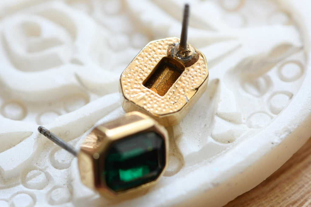 Green Earring Set, Emerald Tone Stud Earrings Mixed Vintage Costume Collection, Sea Witch Relics