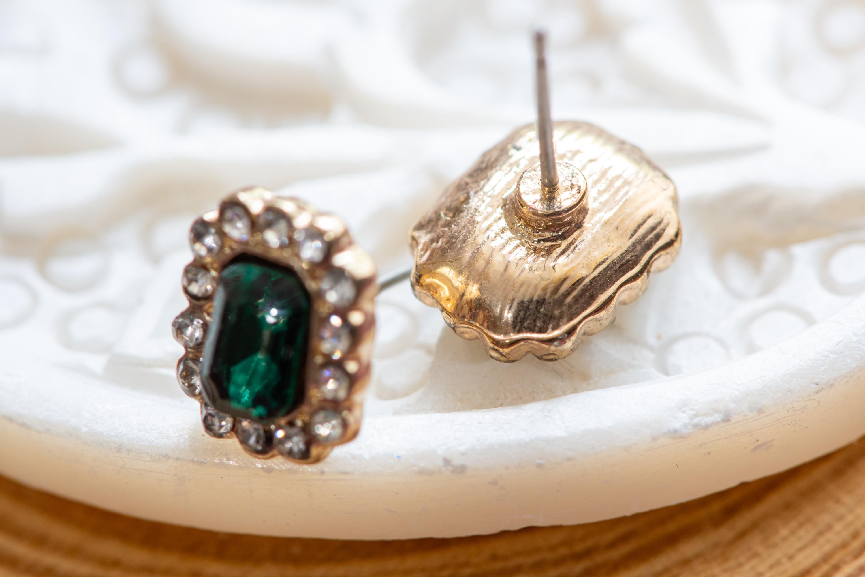 Green Earring Set, Emerald Tone Stud Earrings Mixed Vintage Costume Collection, Sea Witch Relics