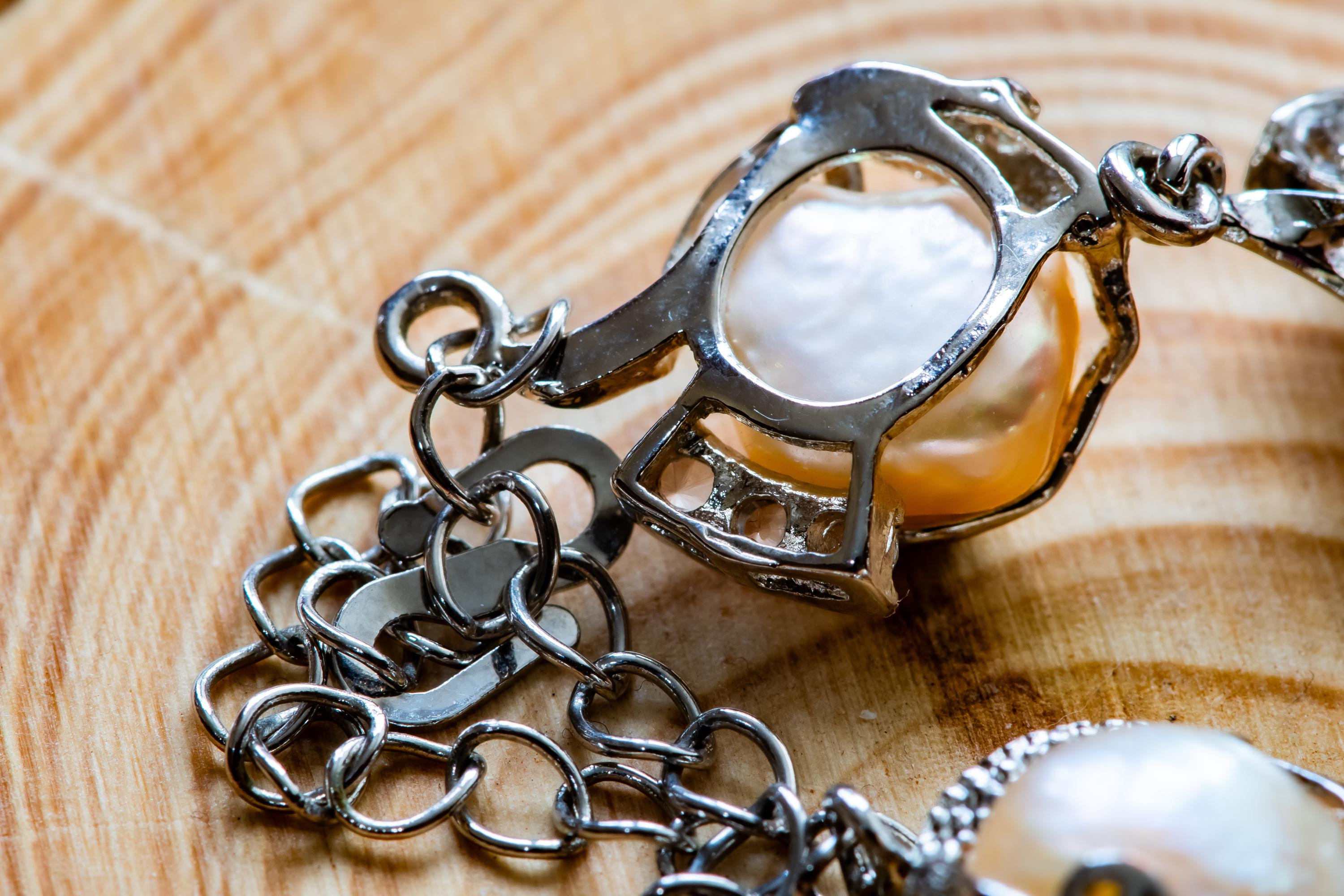 925 Silver Caged Pearl Bracelet: Peach Baroque, Dark Coastal, Sea Witch Relic
