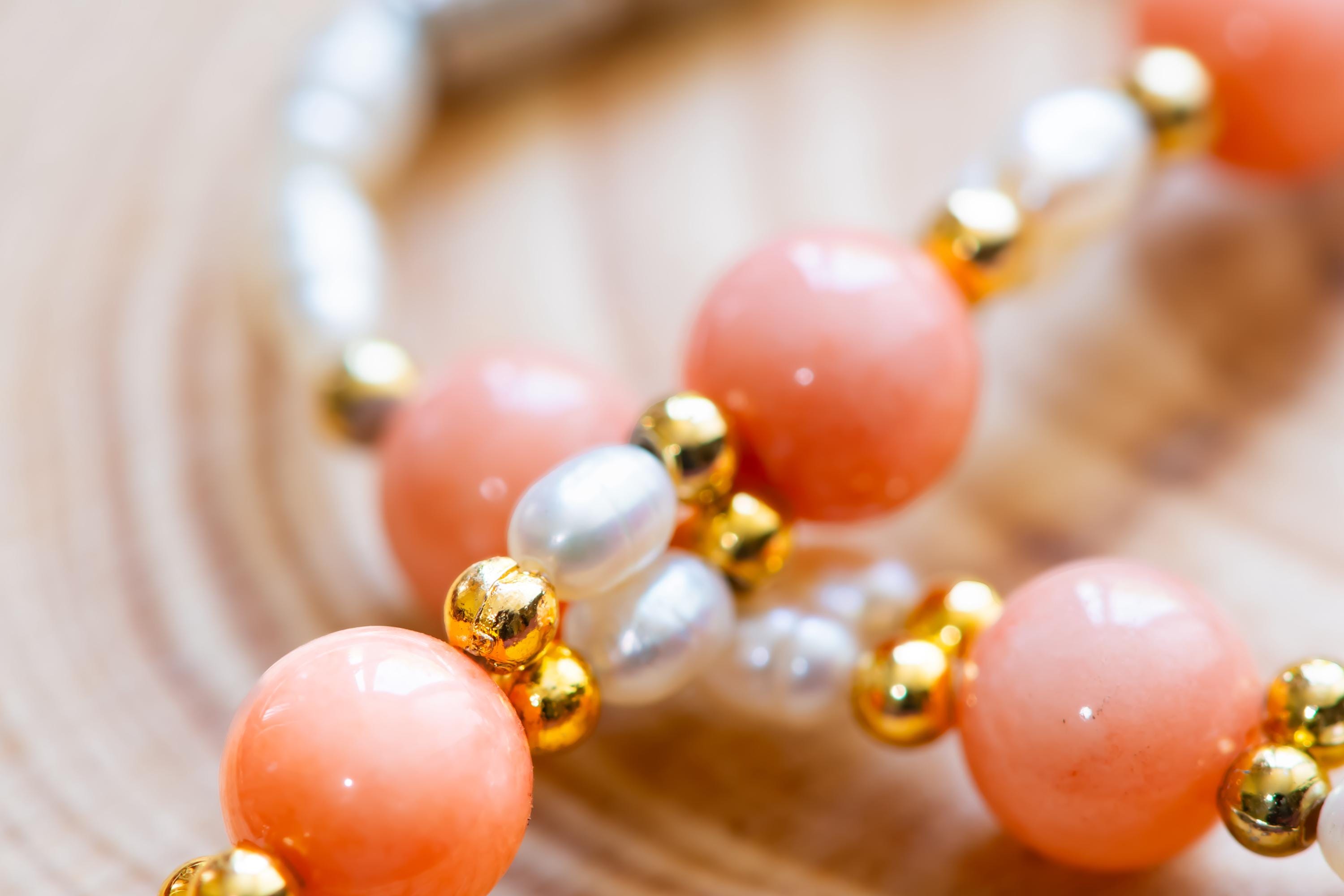 Peach Coral Pearl Choker Necklace: Coastal Boho Gemstone Jewelry