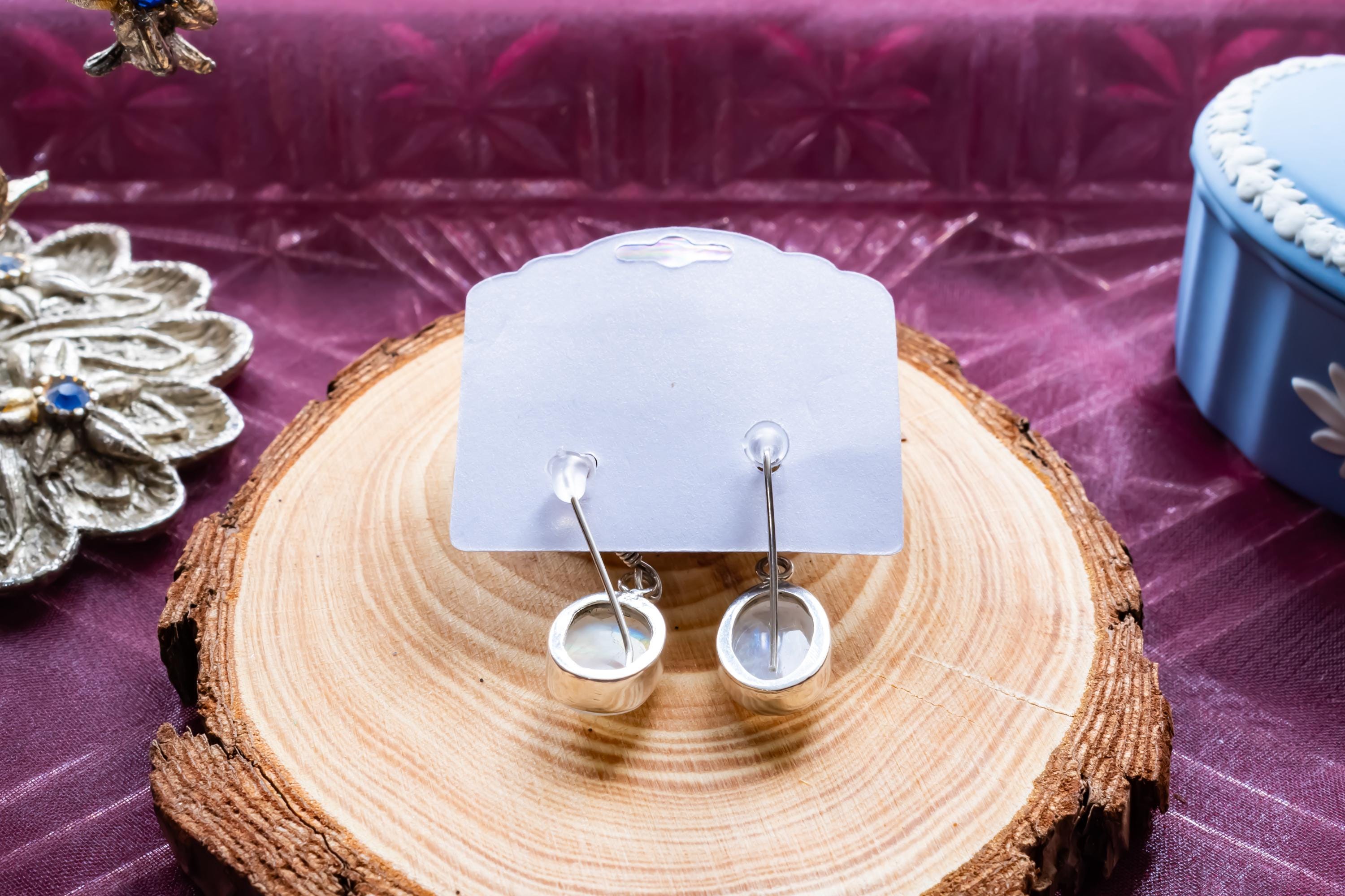 Oval Moonstone Drop Earrings, Sterling Silver Coastal Boho Dangle Jewelry