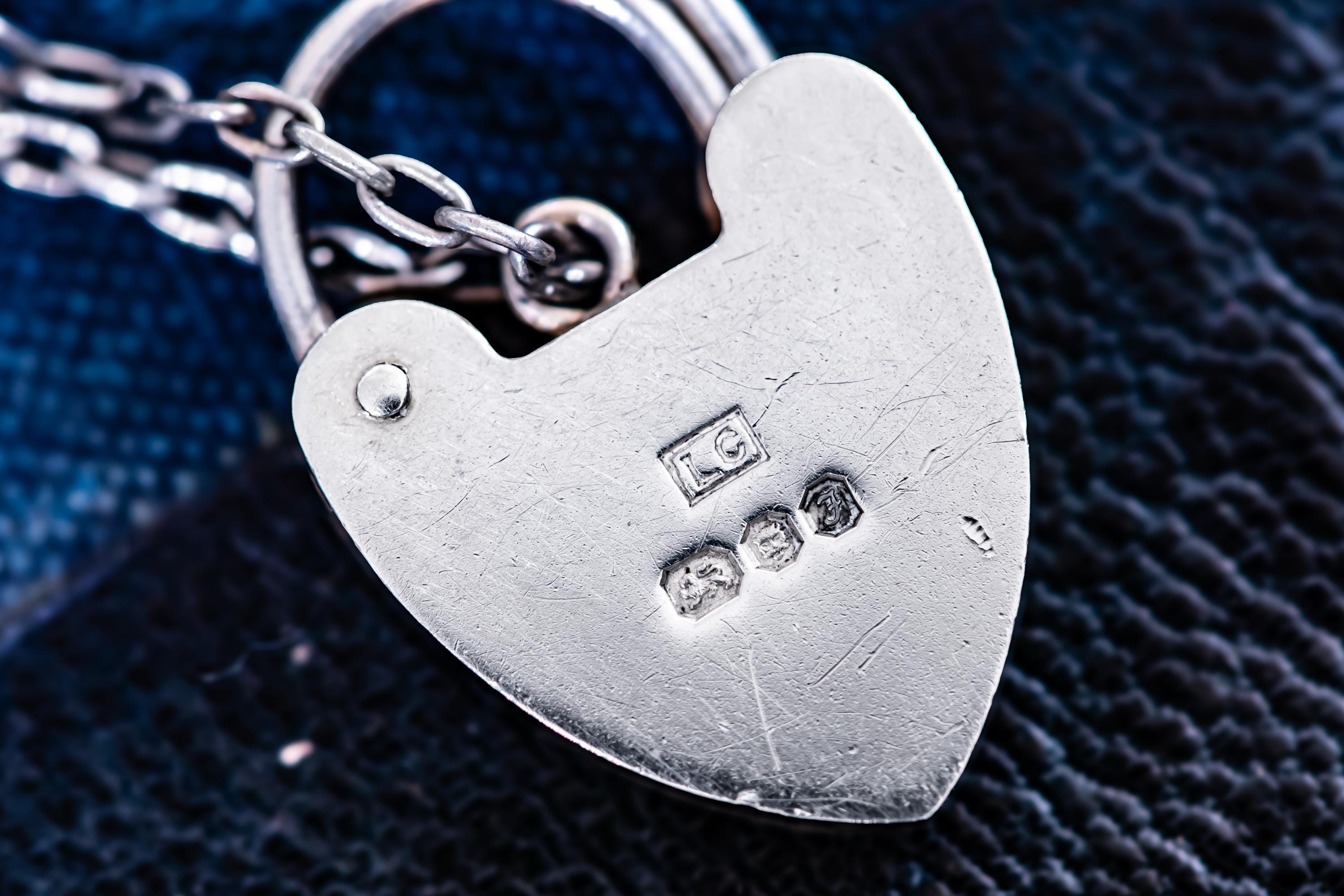 Vintage 1980 Sterling Silver Gate Bracelet, London Hallmarked Heart Padlock Bracelet