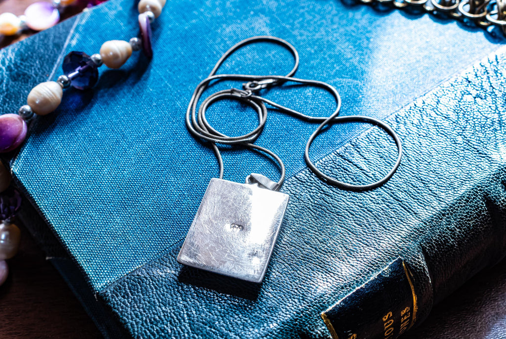 Vintage 925 Sterling Silver Turquoise Necklace, Geometric Seafoam Pendant, Snake Chain