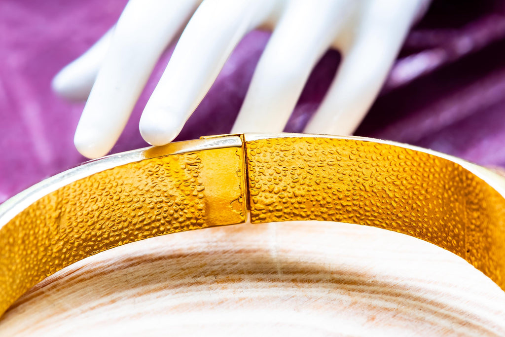 Vintage Ornate Pink Enamel Bangle. Gold Toned Scrollwork Bracelet. Sea Witch Jewelry.