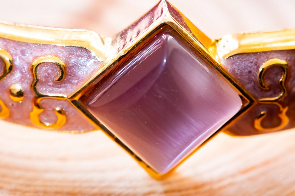 Vintage Ornate Pink Enamel Bangle. Gold Toned Scrollwork Bracelet. Sea Witch Jewelry.