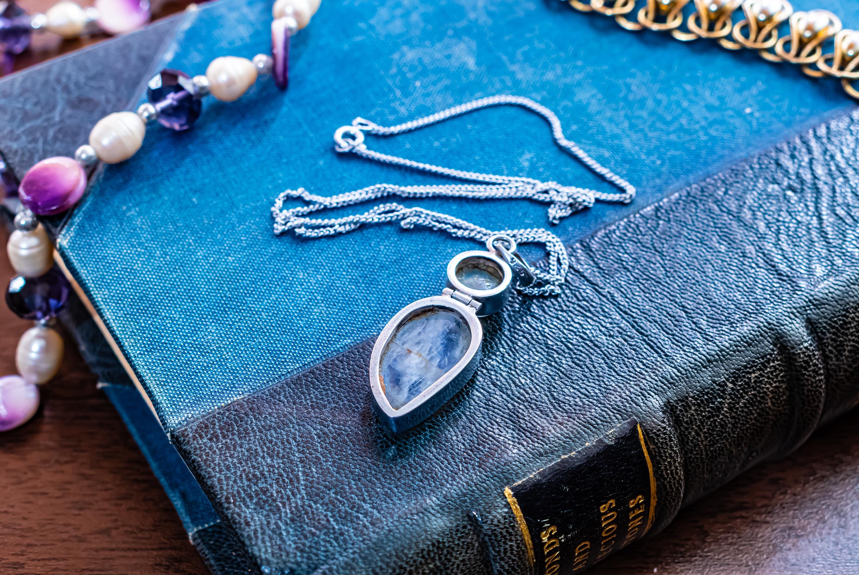 Vintage Moonstone Pendant Necklace, 925 Sterling Silver Double Drop, Gothic Heirloom Jewelry