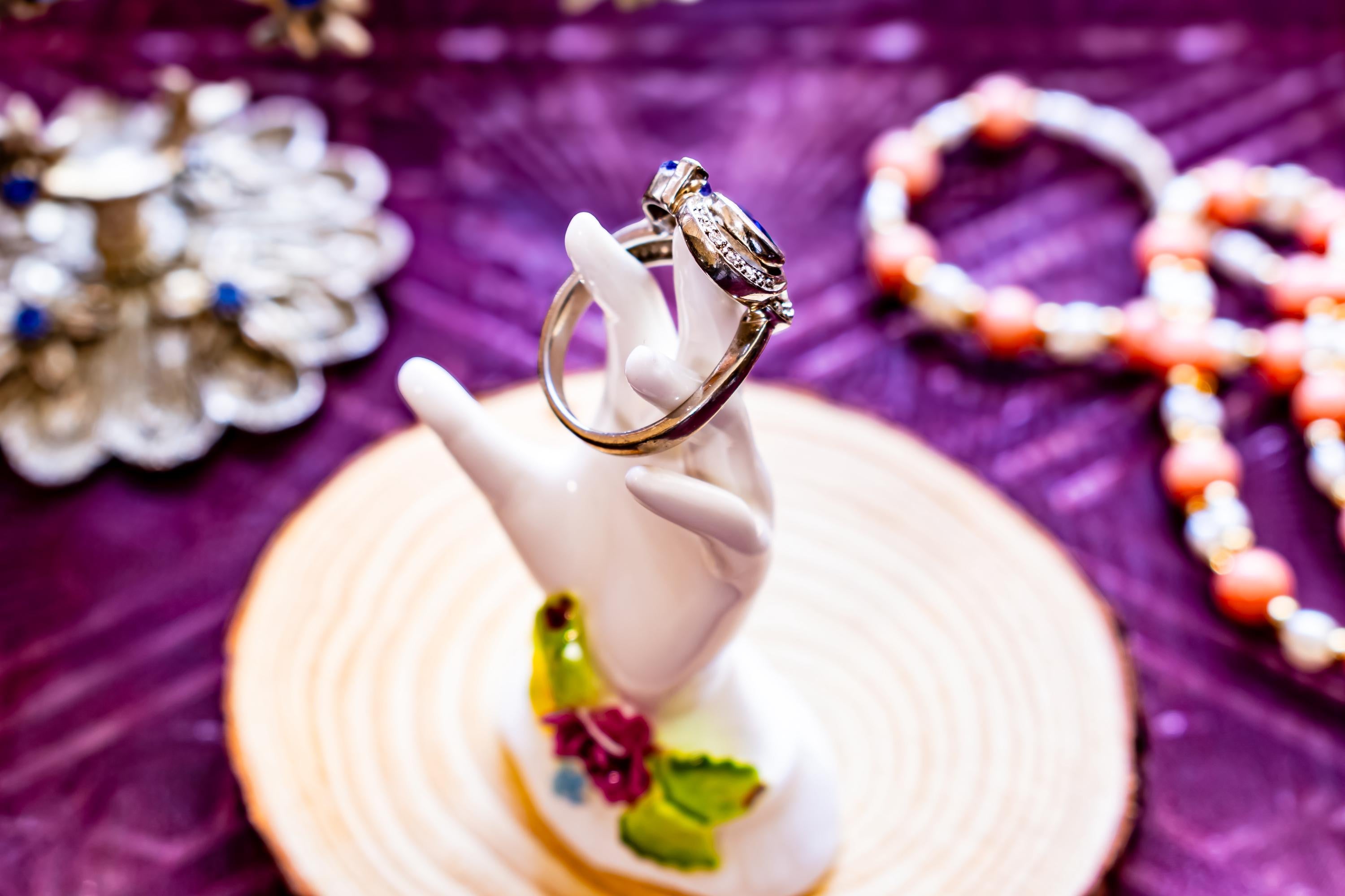 Vintage Fire Opal Ring, Sterling Silver, Marquise Tanzanite, Ocean Sea Witch Jewelry