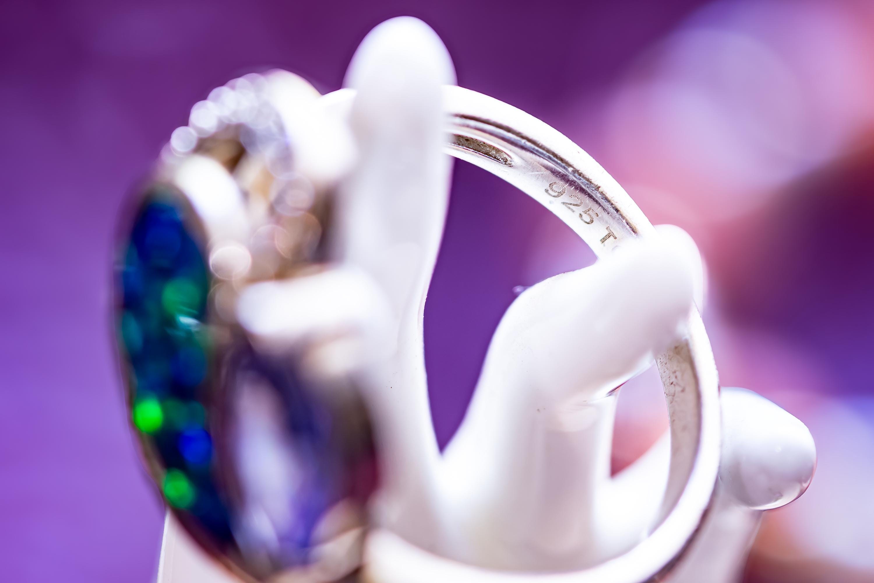 Vintage Fire Opal Ring, Sterling Silver, Marquise Tanzanite, Ocean Sea Witch Jewelry